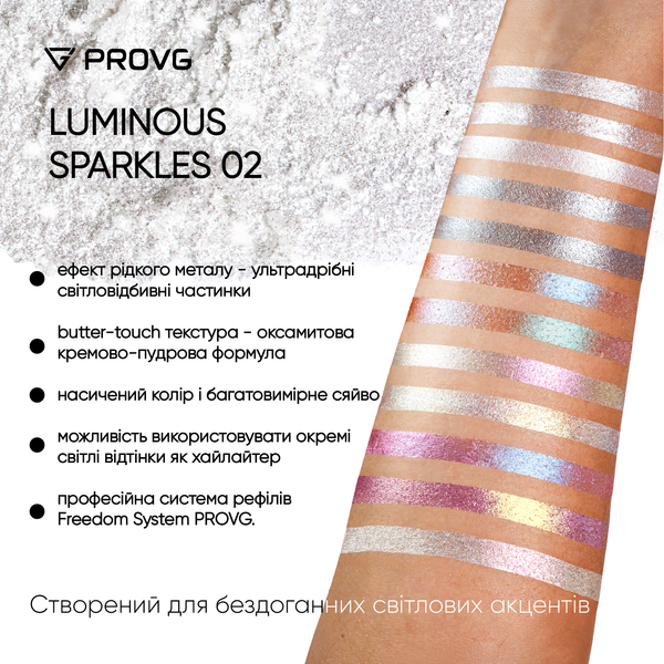 Тіні-спаркл PROVG Luminous 02 Diamond Light у магнітній палетці P_LU002 фото